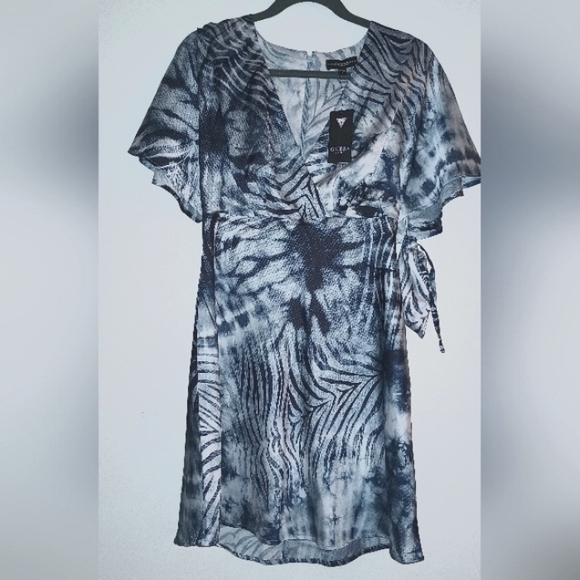 Guess - The Dye Zebra Print Blue SS Jasia Dress - Picture 1 of 9